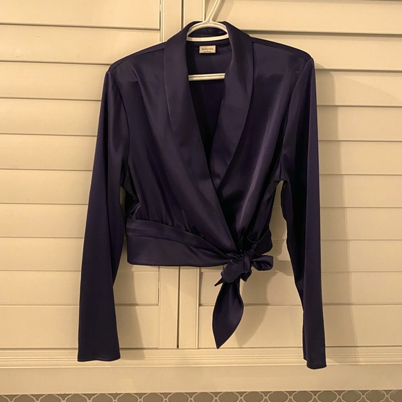 Aritzia Navy Silk Blouse - Picture 1 of 3